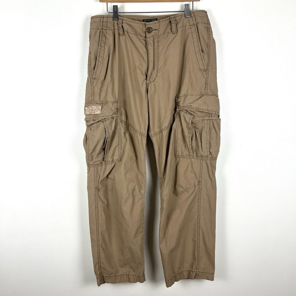 Vintage Polo Jeans Co Cargo Pants Mens 36x30 Brown Military‎ Paratrooper Logo